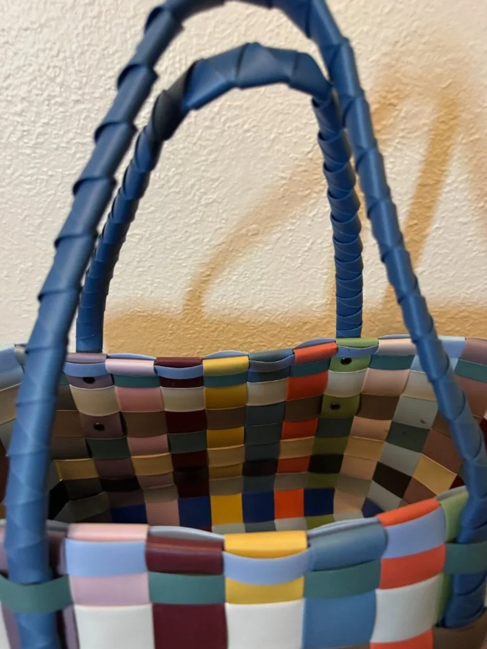 Handed By Paris Recycled Plastic Tote Bag Multi Color with Cream Pom Pom